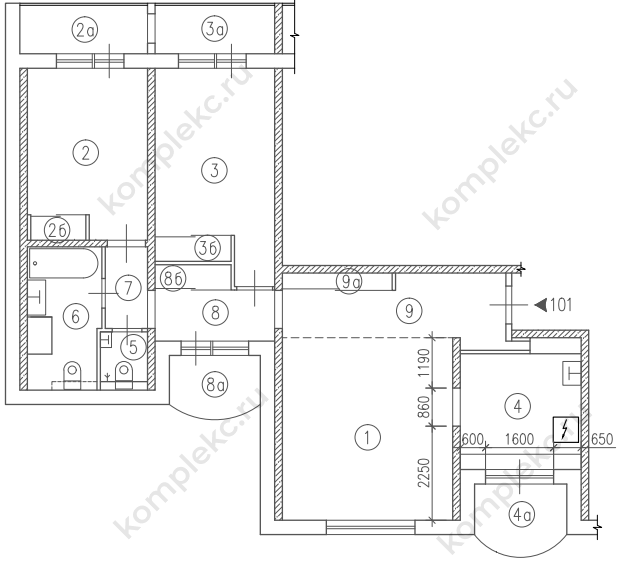 План перепланировки трехкомнатной квартиры в серии П55