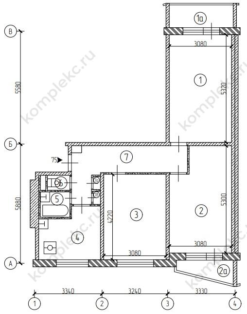 План до перепланировки в 3-х комнатной квартире серии II-57