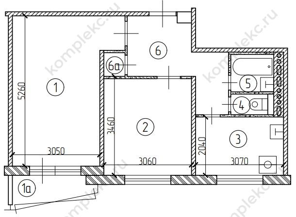 План до перепланировки в 2-х комнатной квартире в серии дома II-57