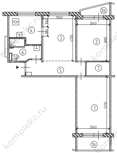План перепланировки в 3-х комнатной квартире в серии дома II-57
