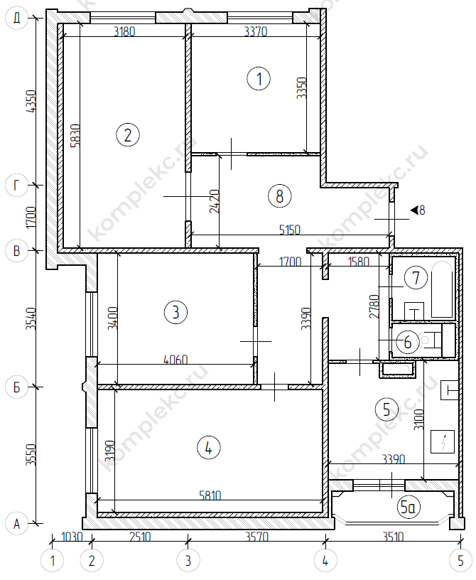 План до перепланировки в 3-х комнатной квартиры серии дома КОПЭ