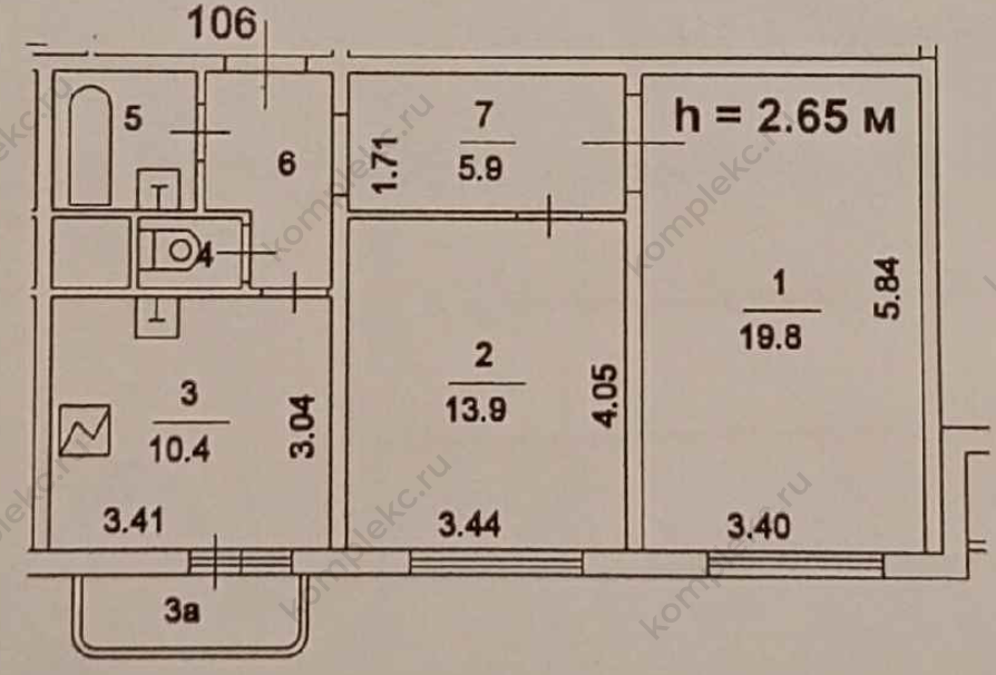 План БТИ 2-х комнатной квартиры серии дома КОПЭ