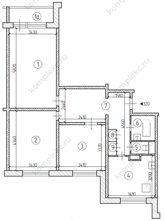 План до перепланировки 3-х комнатной квартиры серии дома КОПЭ