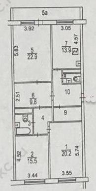 План БТИ 3-х комнатной квартиры в серии КОПЭ