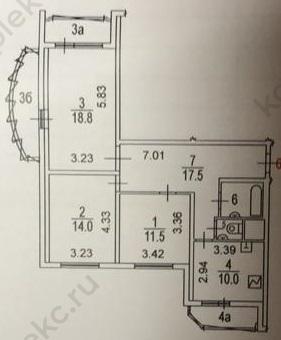 План БТИ торцевой 3-х комнатной квартиры серии дома КОПЭ