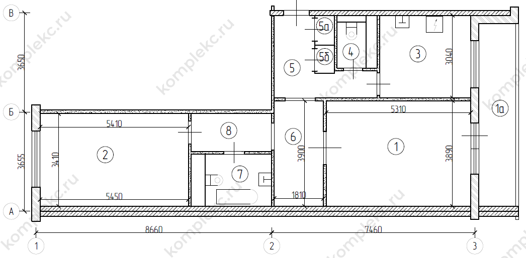 План перепланировки 2-х комнатной квартиры в серии КОПЭ широкий шаг