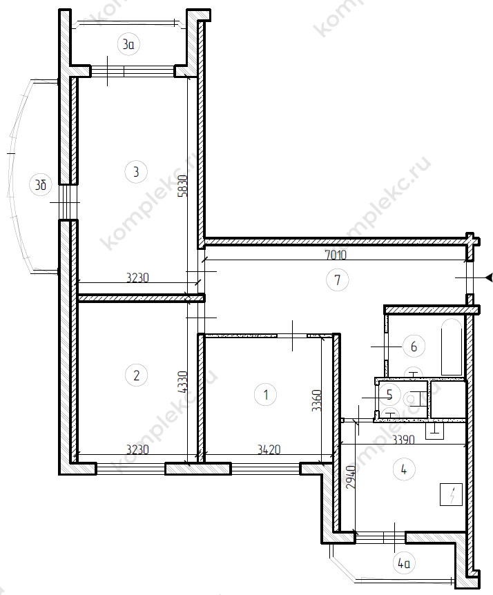 План БТИ 3-х комнатной квартиры серии дома КОПЭ