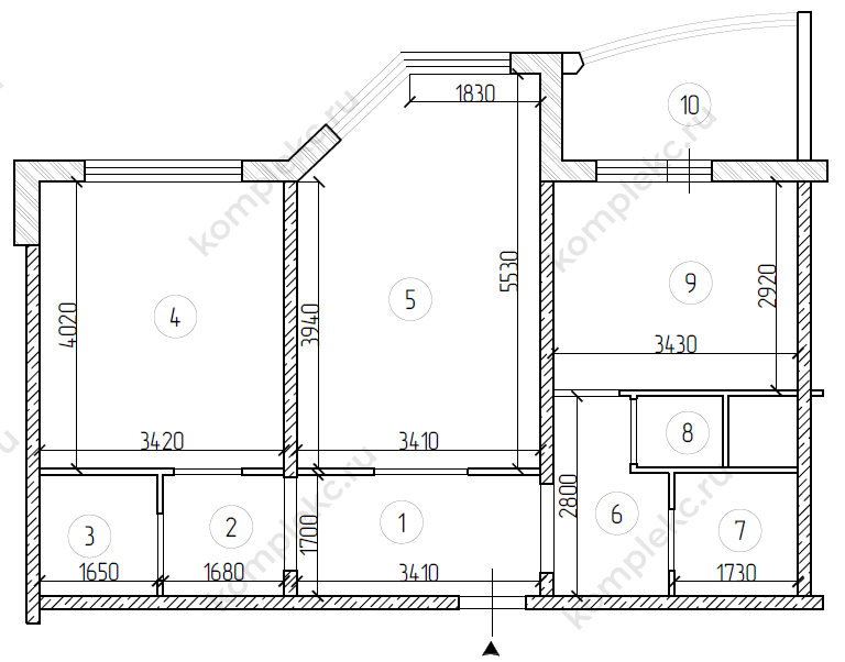 План 2-х комнатной квартиры серии дома КОПЭ