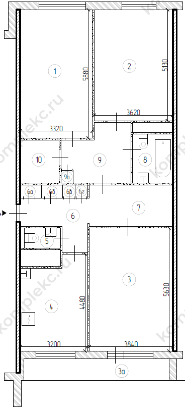 План перепланировки 3-х комнатной квартиры серии дома КОПЭ широкий шаг