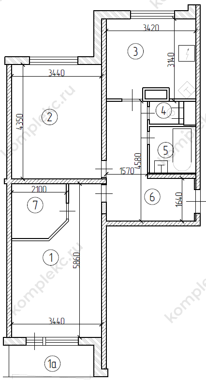 План после перепланировки в 2-х комнатной квартиры серии дома КОПЭ