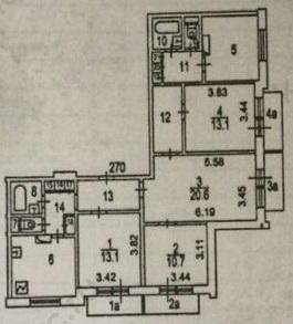 План БТИ 5-х комнатной квартиры серии П3