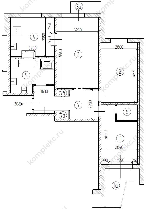 План перепланировки 3-х комнатной квартиры серии П3