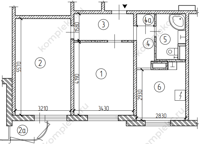 План из проекта перепланировки 2-х комнатной квартиры дома серии П3М