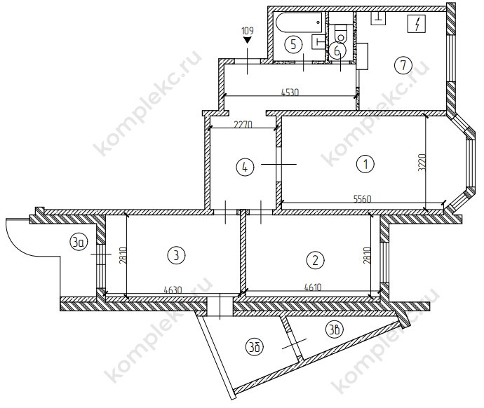 План из проекта перепланировки 3-х комнатной квартиры дома серии П3М