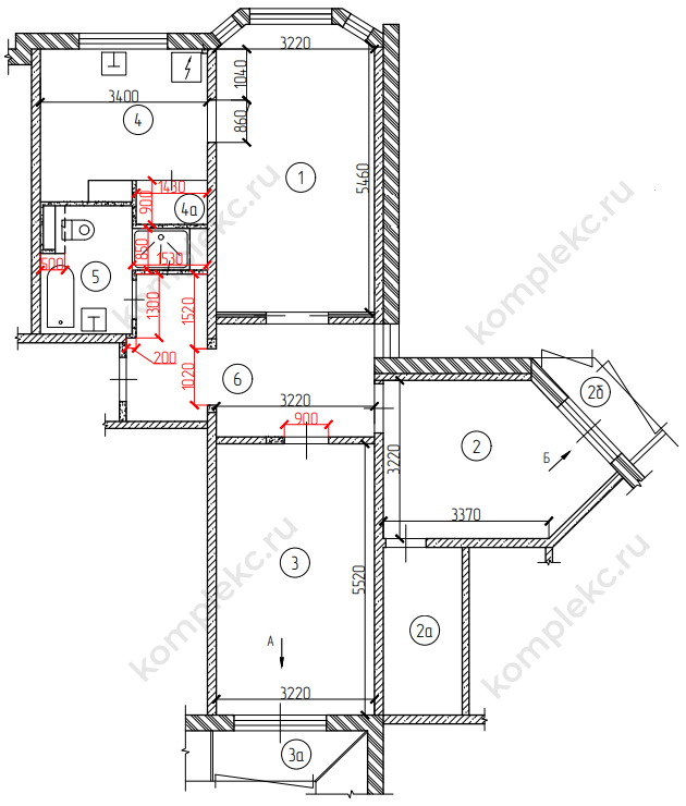 План торцевой трехкомнатной квартиры дома серии П3М