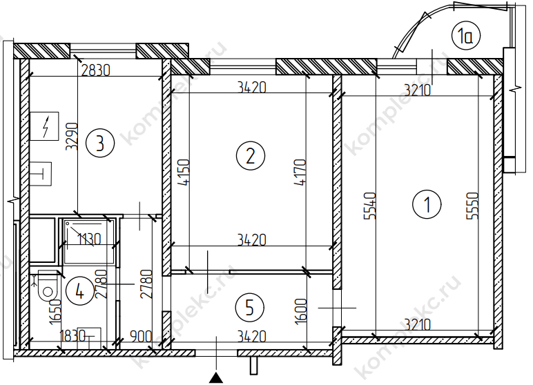 План из проекта перепланировки 2-х комнатной квартиры дома серии П3М