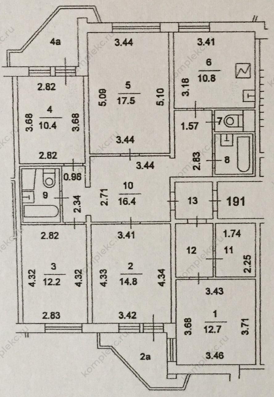 План БТИ 5-ти комнатной квартиры серии дома ПД4