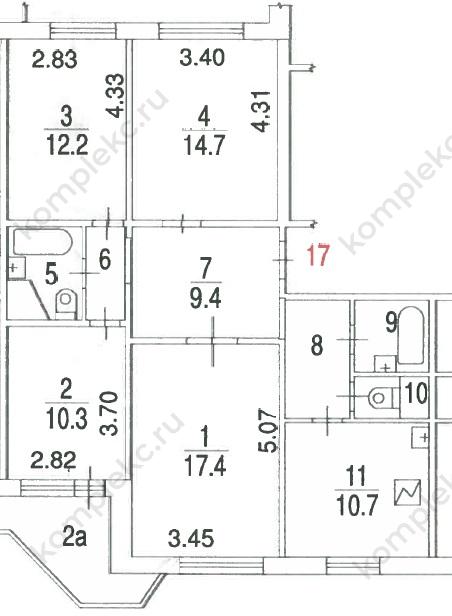 План БТИ 3-х комнатной квартиры серии ПД4