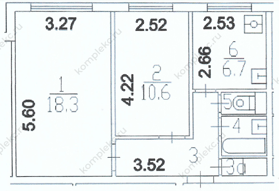 План 2-х комнатной квартиры серии 1605АМ