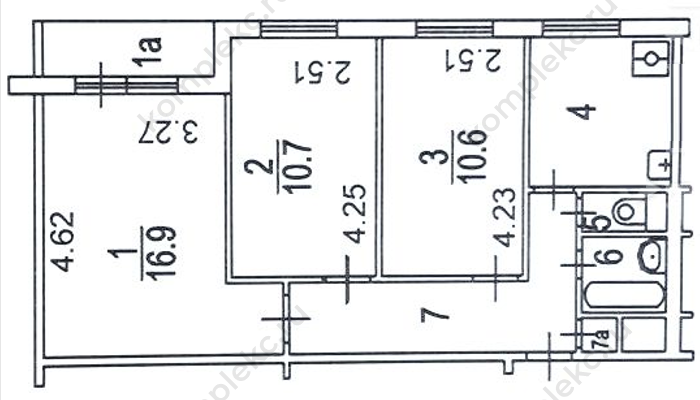 План БТИ 3-х комнатной квартиры в серии дома 1605АМ