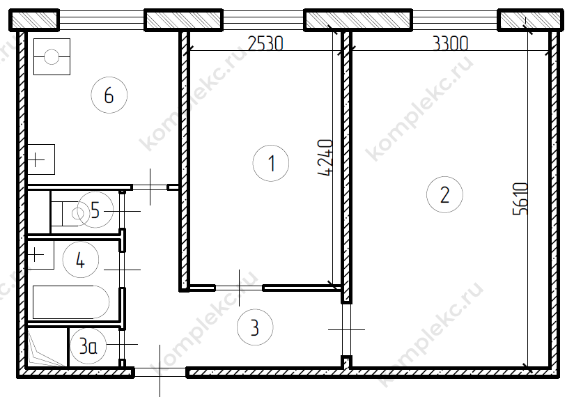 План БТИ 2-х комнатной квартиры серии дома 1605АМ