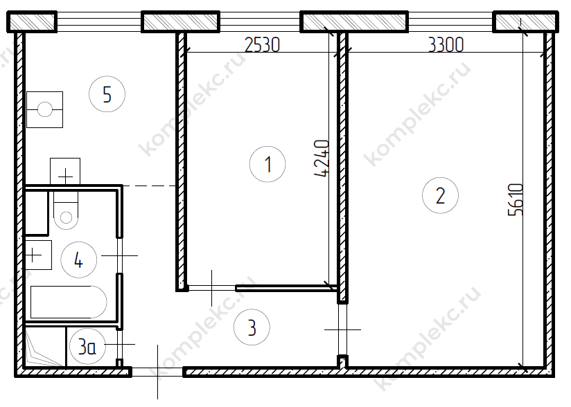 План БТИ 2-х комнатной квартиры в серии 1605АМ