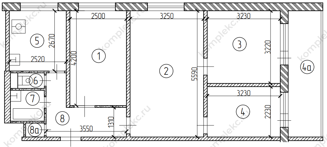 План из проекта перепланировки 3-х комнатной квартиры серии 1605АМ