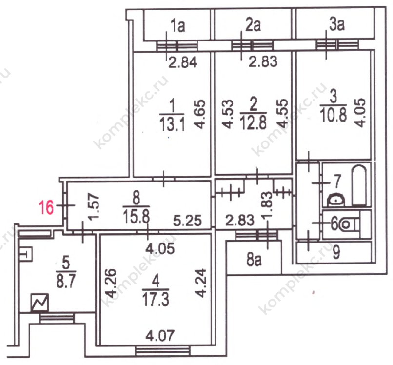 План БТИ 4-х комнатной квартиры серии П55