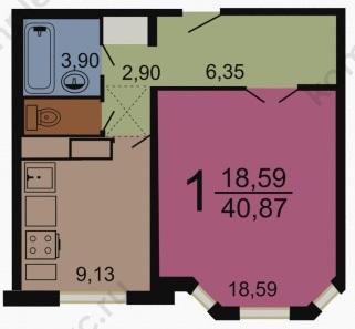 План 1 комнатной квартиры серии П3М