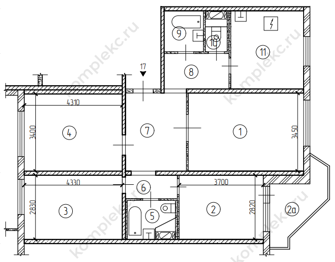 План 4-х комнатной квартиры серии ПД4